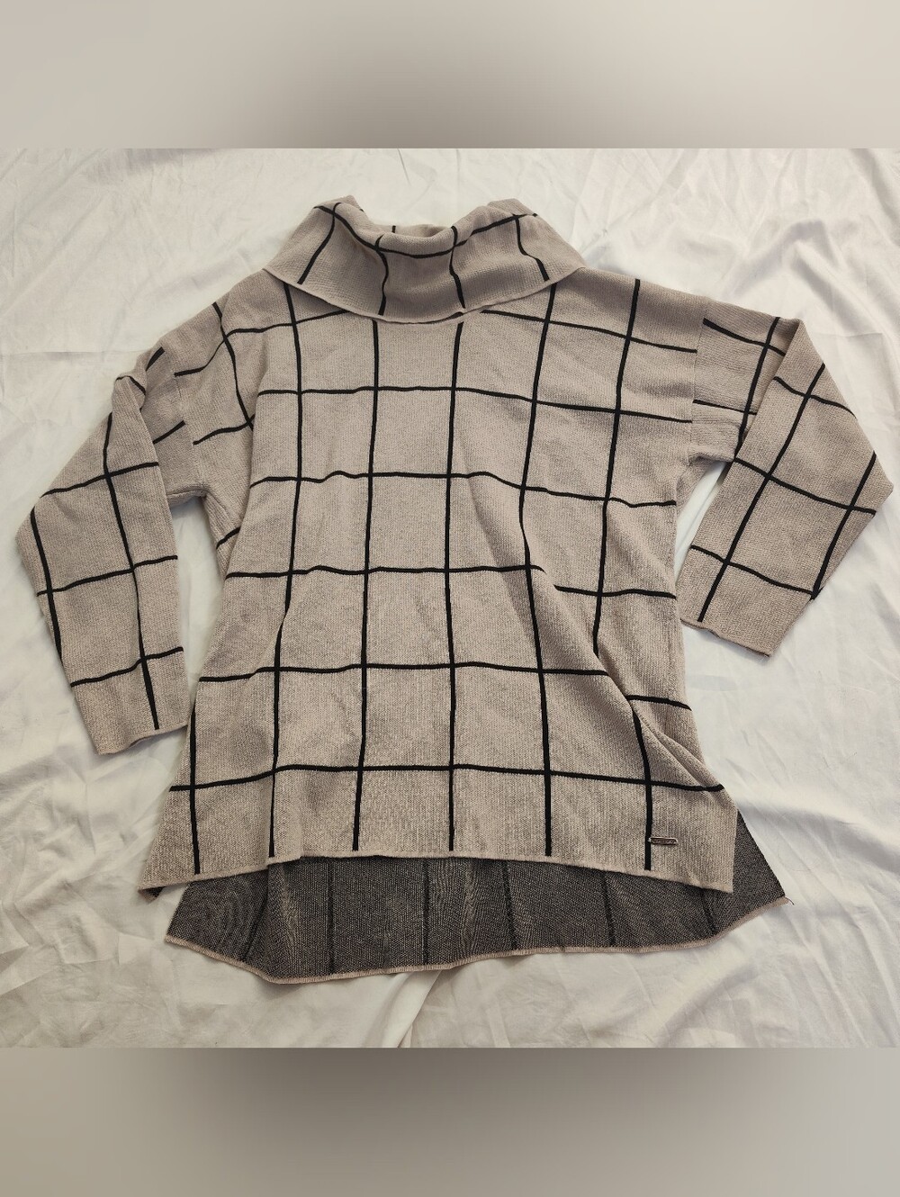 Calvin Klein Beige and Black Grid Cowlneck Sweater